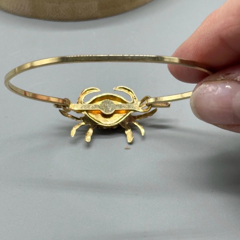 Tiger's Eye Crab Gold Tone Boho Beach Nautical Bangle Bracelet Sz 5.75 - Picture 7 of 7